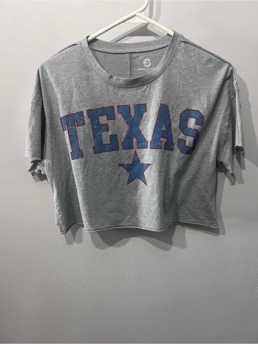 Social Culture Womens S, T Shirt Texas Crop Top Grey